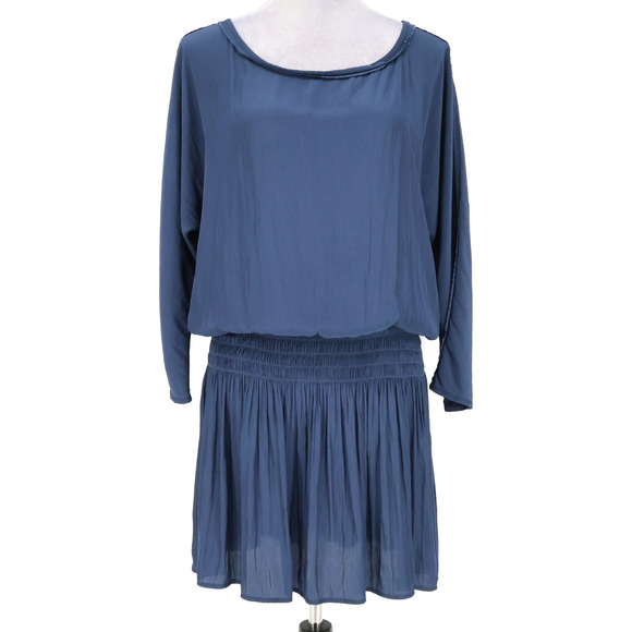 Splendid Dress Womens Large Blue Mini Smocked Waist Scoop Neck Raglan Pullover - Picture 1 of 14